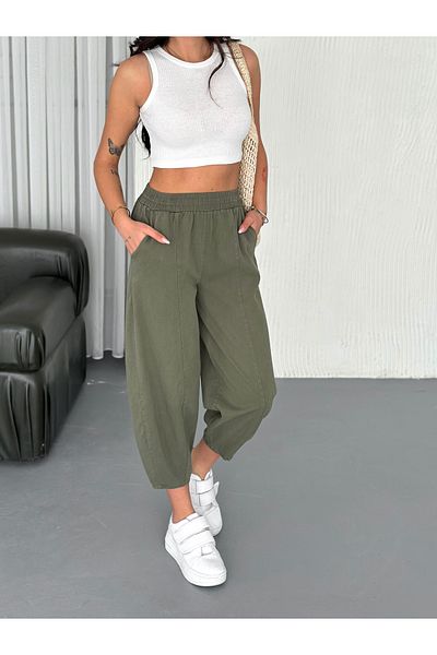 sportiness Gabardine Fabric Pants with Latika Waist and Stitching Detail