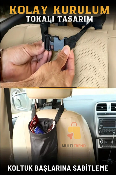 HASBY Car Interior Hanging Trash Can with Wide Mouth Waterproof Car Garbage Bag Organizer Auto Dustbin