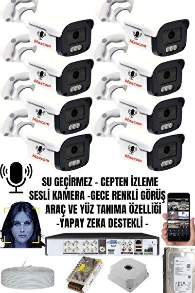 maxcam 8 Kameralı SESLİ 5MP - Gece Renkli Araç Ve Yüz Tanımalı Kamera Sistemi...
