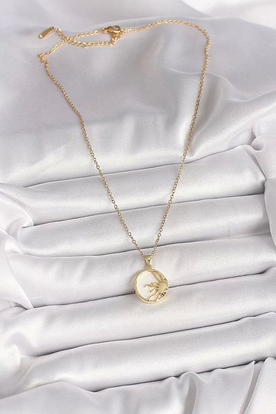 Clariss 316L Steel Gold Color Chain White Enamel Sunset Model Women's Necklace