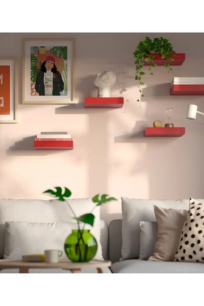 IKEA Kaliteli Ahşap Duvar Rafı 30x26x5 cm İkea Kırmızı Renk Dekoratif Raf
