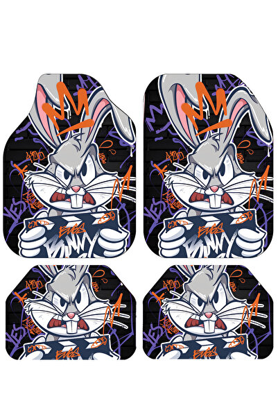 Carmine Carpet Dekoratif Bugs Bunny Desenli Oto Paspas Takımı