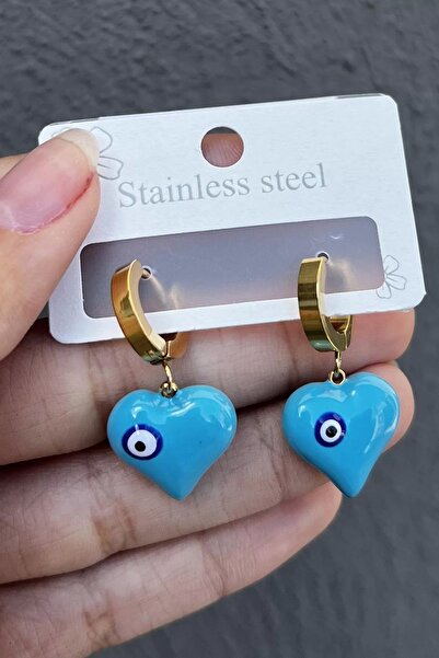 TakıDolabı حلق فولاذي بتفاصيل قلب ذهبي اللون (زوج)