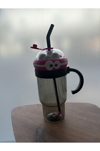 MİMOZA PARK 3-Piece Cute Straw Flask Plastic Bpa-Free (Large Size with Handle)