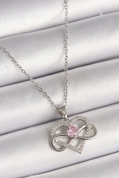 Store 316L Steel Silver Color Chain Zircon Stone Infinity Heart Model Women's Necklace