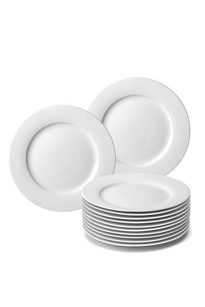 ALMUFARREJ 12 Piece Melamine Dinner Plate Set White 9 Inch
