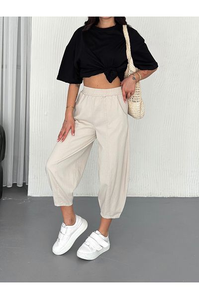 sportiness Gabardine Fabric Pants with Latika Waist and Stitching Detail