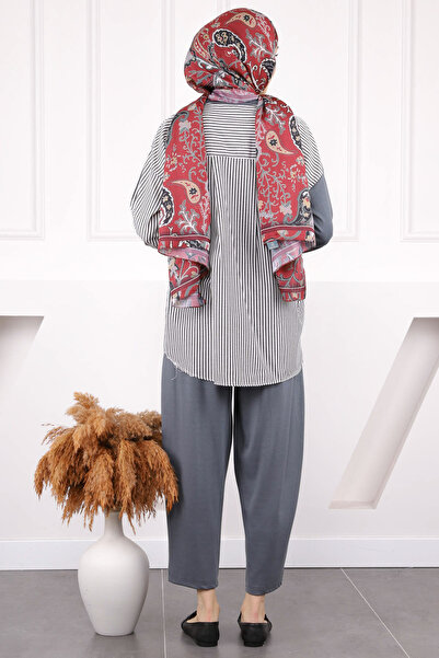 İmajButik Smoked Shirt Garnished Modal Tunic Pants Suit