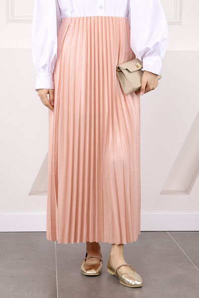 İmajButik Πλισέ φούστα με ελαστική μέση σε πούδρα