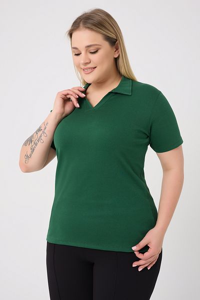 BANEGA Curve Plus Size Women's Cotton Lycra V-Neck Basic Plain Short-Sleeve Green Blouse