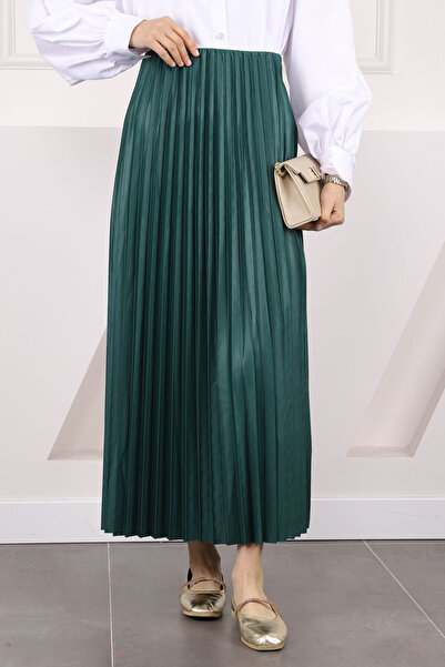 İmajButik Σμαραγδένια ελαστική μέση πλισέ φούστα