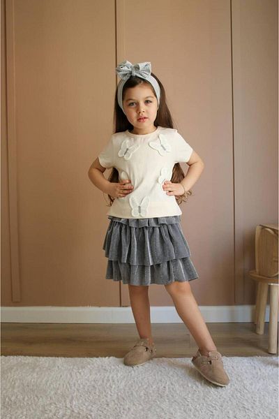 tunays shopping Butterfly Detailed Girl's Skirt Suit