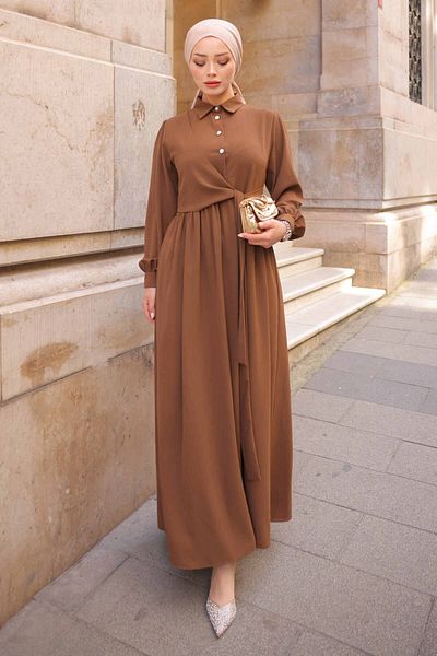 İmajButik Brown Side Tie Linda Dress