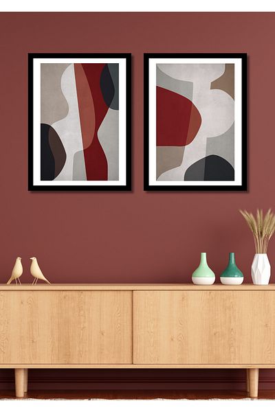NT Handmade 2 Pieces Frame Look Abstract Decorated Wall Decor Painting Set for Living Room Living Bedroom Kitchen