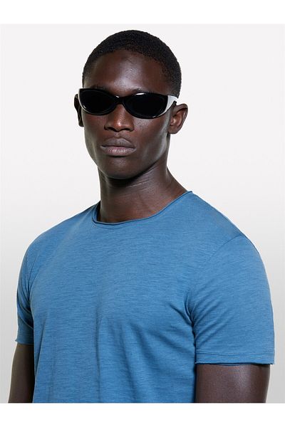 Sisley Erk_100% βαμβακερό μπλουζάκι με λαιμόκοψη Slim Fit Slub Ανδρικό μπλουζάκι Petrol Blue - 324a3wf0s101k