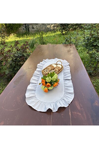 LILYUM Pamuk Polyester Fırfırlı Oval Runner 30x80 Cm