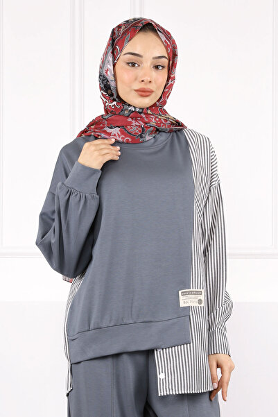 İmajButik Smoked Shirt Garnished Modal Tunic Pants Suit