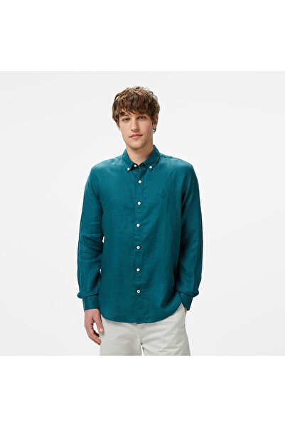 Nautica Erkek Yeşil Classic Fit Keten Gömlek