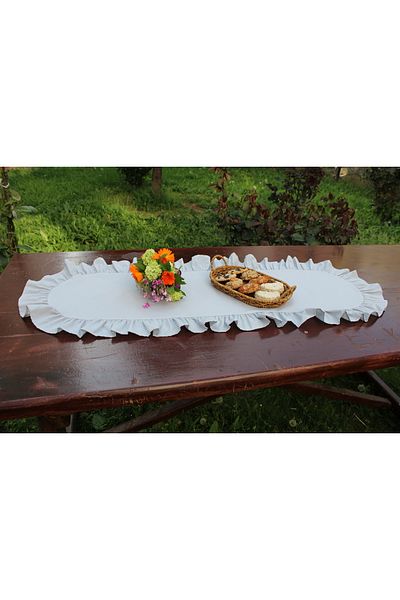 LILYUM Bumbac Poliester Volanat Oval Runner 40x110 Cm