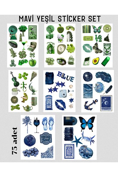 Studio D arte DIY KIT Blue Green Summer Sticker Bullet Journal Agenda Daily Scrapbook Phone Tablet Laptop Decal Sticker