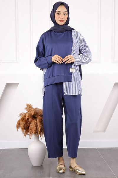 İmajButik Σετ παντελόνι Indigo Shirt Garnished Modal Tunic