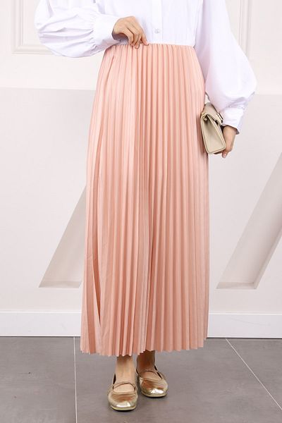 İmajButik Πλισέ φούστα με ελαστική μέση σε πούδρα