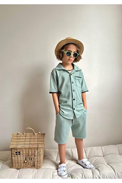 YİGİT BUTİK Yigit Butik Waffle Fabric Shirt Collar Shorts Boy's Suit