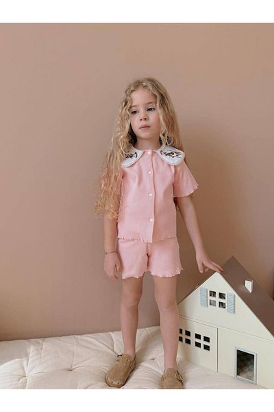 YİGİT BUTİK Yigit Boutique Camisole Fabric Shirt Collar Shorts Girl's Suit