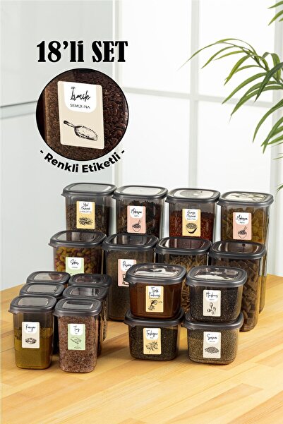 Vienev 18li Renkli Etiketli Peggy Kare Erzak Ve Baharat Full Set 4x(1,75, 1,2...