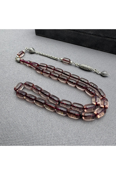 ASLAN Tesbih Alpaka Püsküllü Şeffaf Sıkma Kehribar Tespih