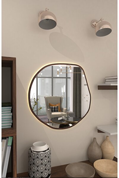 Wallover Design Özel Tasarım Siyah MDF Çerçeveli Kablosuz Pilli Led Sistemi 4mm RODAJLI Lovee Ayna Seri