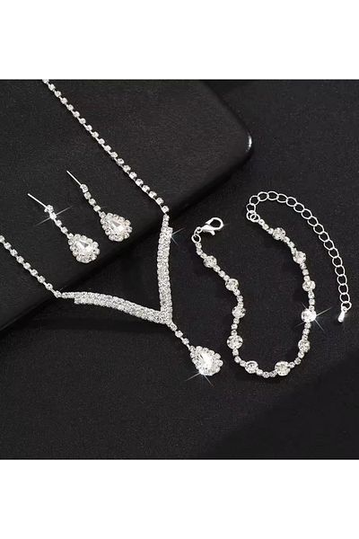 Mihra Aksesuar Necklace Earrings Bracelet Triple Set Wedding Engagement Promise Henna Can Use the Casual Life