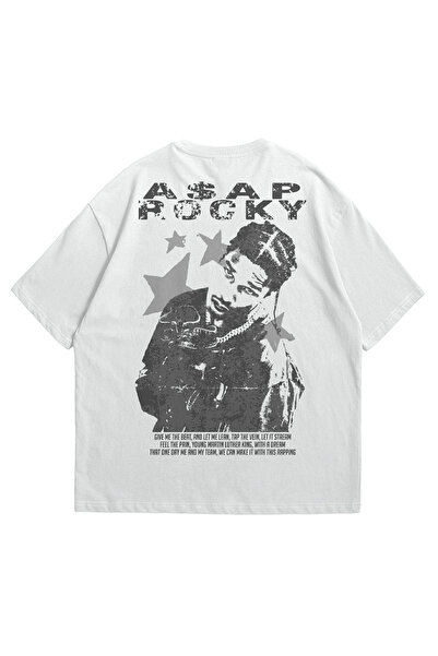 Stadium Tricou alb unisex cu mânecă scurtă, cu imprimeu Asap Rocky