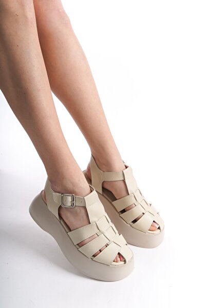 Limeo Крем Висока підошва Три смужки Закритий носок Жіночі літні сандалі на п...