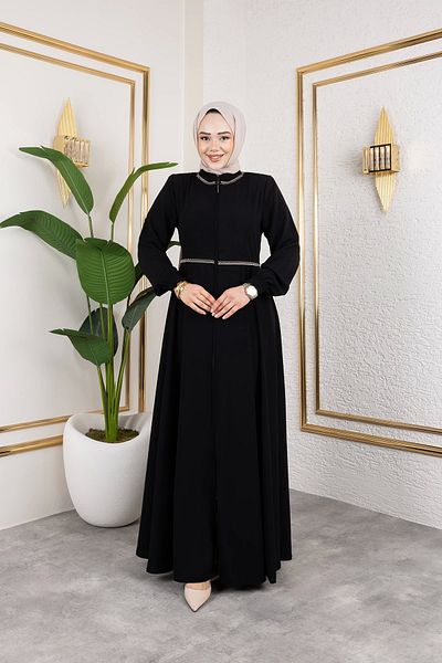 Nevayla Moda Λεπτομερές κέντημα με γιακά και μέση Ferace - Μαύρο / F0143