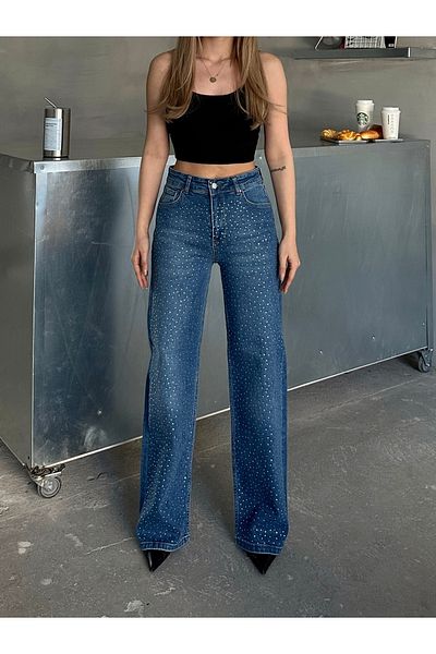 Femistik Pantaloni de damă Palazzo Spreading Stone Lycra Denim