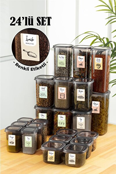 Vienev 24lü Renkli Etiketli Peggy Kare Erzak Ve Baharat Full Set 6x(1,75 1,2,...