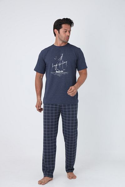 FAMESTEKSTİL Men's Plaid Summer 100% Cotton Short Sleeve Comfortable Pajama Set
