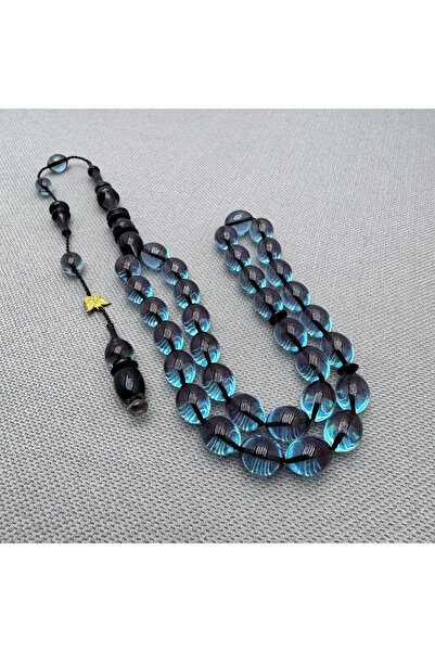 ASLAN Tesbih Emine REŞVANİ Usta İşçilikli Halkalı İmame Su Mavisi Ateş Kehrib...