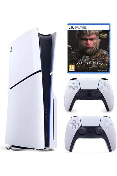 Sony PlayStation 5 Slim Disc with Extra Dualsense White Controller + Black Myth: Wukong - Internatio