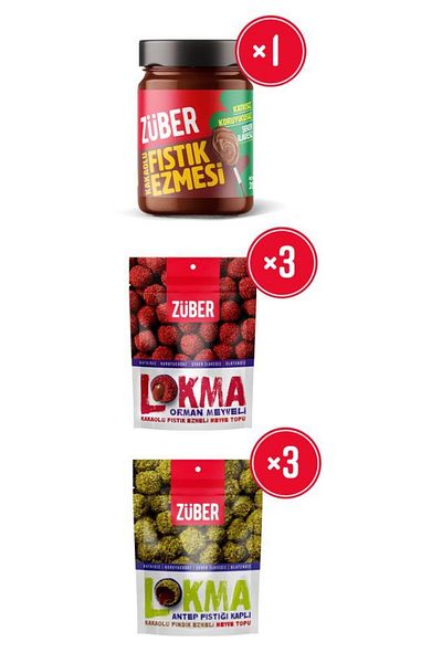 Züber Advantage Package: Cocoa Peanut Butter + Forest Fruit and Pistachio Bite (96 Gr X6)