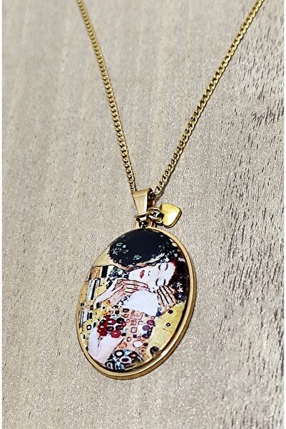 LADYMİRAGE The Kiss Gustav Klimt Steel Necklace