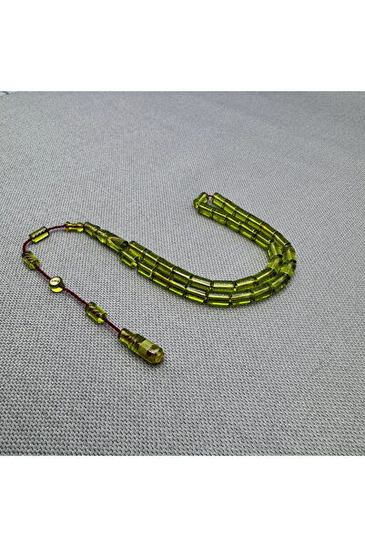 ASLAN Tesbih Muhammed TACİR Usta İşçilikli Bilek Boy Yeşil Kesme Ateş Kehriba...