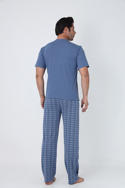 FAMESTEKSTİL Set de pijamale confortabile pentru bărbați, în carouri, 100% bumbac, cu mâneci scurte