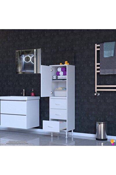 Modilayn İLKİM 40 x 138 x 32,5 cm' lik Kapak İçi Çift Raflı ve 3 Çekmeceli Düzen Harikası Dolap