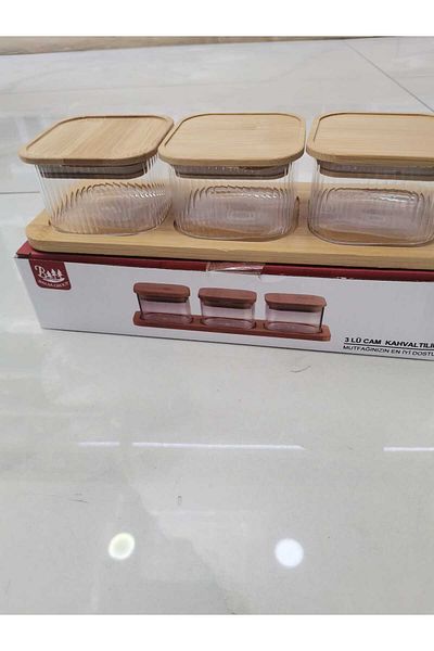 Balsa Grup Balsa Mrk Model 7 Pieces of Bamboo Tray Bamboo Lid Borasilicate Glass Breakfast Set