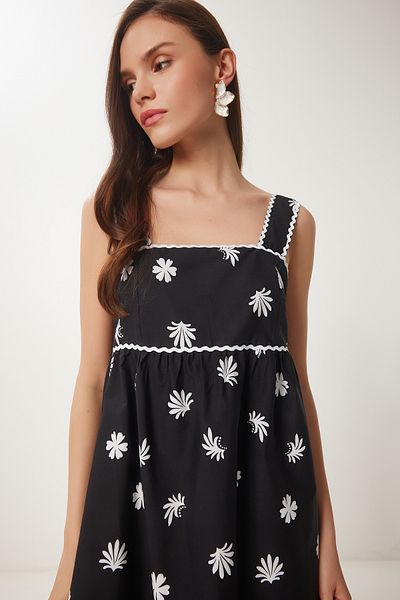 Lovelyİstanbul Floral Midi Dress - Poplin Ls0049 Black White