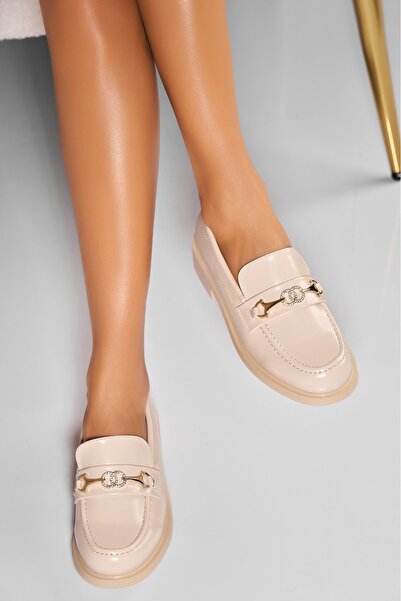 Joana Γυναικεία casual παπούτσια μπεζ από οικολογικό λουστρίνι Simone