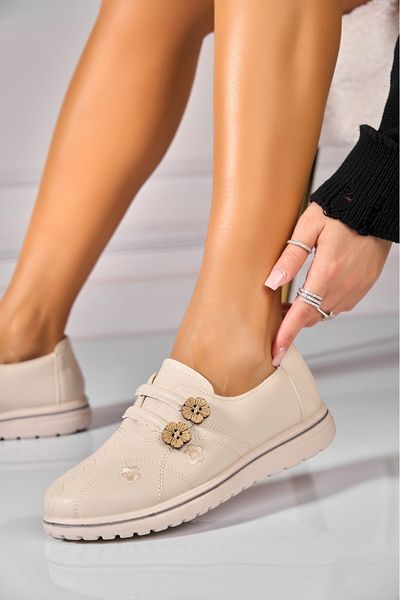 Joana Pantofi dama casual Bej din Piele Ecologica Novie