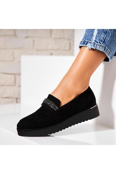 Joana Women's Casual Black Shoes Made of Eco-Suede Leather Azyla